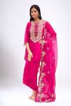 Buy_Prisho_Fuchsia Embroidery Round Neck Yoke Kurta Skirt Set _at_Aza_Fashions