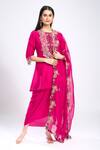 Buy_Prisho_Fuchsia Embroidery Round Neck Yoke Kurta Skirt Set _Online_at_Aza_Fashions