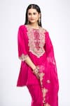 Shop_Prisho_Fuchsia Embroidery Round Neck Yoke Kurta Skirt Set _Online_at_Aza_Fashions