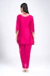 Shop_Prisho_Fuchsia Embroidery Round Neck Yoke Kurta Skirt Set _at_Aza_Fashions