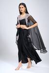 Prisho_Black Polyester Embroidery Round Neck Cape Skirt Set _Online_at_Aza_Fashions