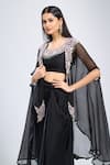 Shop_Prisho_Black Polyester Embroidery Round Neck Cape Skirt Set _Online_at_Aza_Fashions