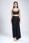 Prisho_Black Polyester Embroidery Round Neck Cape Skirt Set _at_Aza_Fashions