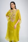 Shop_Prisho_Green Embroidery Round Neck Dori Kaftan Pant Set _Online_at_Aza_Fashions