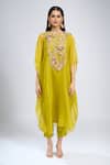 Buy_Prisho_Green Embroidery Round Neck Dori Kaftan Pant Set 
