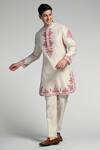 Buy_Taroob_Off White Cotton, Silk Embroidery Kurta And Pyjama Set_at_Aza_Fashions