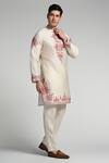 Taroob_Off White Cotton, Silk Embroidery Kurta And Pyjama Set_Online_at_Aza_Fashions