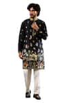 Taroob_Black Silk Printed Raw Blend Kurta Set _Online_at_Aza_Fashions