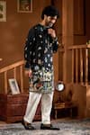 Shop_Taroob_Black Silk Printed Raw Blend Kurta Set _Online_at_Aza_Fashions