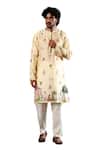 Taroob_Beige Pichwai Print Kurta And Pyjama Set _Online_at_Aza_Fashions