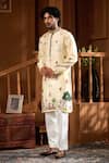 Buy_Taroob_Beige Pichwai Print Kurta And Pyjama Set _Online_at_Aza_Fashions