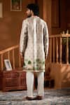Shop_Taroob_Gray Silk Mughal Motif Kurta And Pyjama Set _at_Aza_Fashions