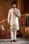 Buy_Taroob_Gray Silk Mughal Motif Kurta And Pyjama Set _Online_at_Aza_Fashions