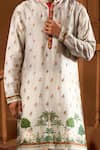 Taroob_Gray Silk Mughal Motif Kurta And Pyjama Set _at_Aza_Fashions