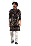 Taroob_Black Silk Jungle Motif Printed Kurta And Pajama Set _Online_at_Aza_Fashions