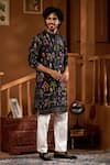 Buy_Taroob_Black Silk Jungle Motif Printed Kurta And Pajama Set _Online_at_Aza_Fashions