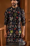 Taroob_Black Silk Jungle Motif Printed Kurta And Pajama Set _at_Aza_Fashions