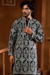 Taroob_Black Silk, Cotton Embroidery Kurta And Pyjama Set _at_Aza_Fashions
