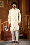 Shop Taroob Off White Silk, Cotton Embroidery Kurta And Pyjama Set at Aza Fashions Shop_Taroob_Off White Silk, Cotton Embroidery Kurta And Pyjama Set _at_Aza_Fashions