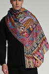 Shop_Taroob_Multi Color Taroob Regal Raj-darbar Fine Wool Kalamkari Stole _Online_at_Aza_Fashions
