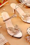 Buy_NR By Nidhi Rathi_Gold Rhinestones Embellished Bow Detail Kitten Heels _at_Aza_Fashions