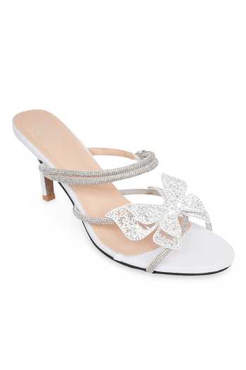 Shop_NR By Nidhi Rathi_Silver Rhinestones, Crystals Embellished Butterfly Strap Heels _Online_at_Aza_Fashions