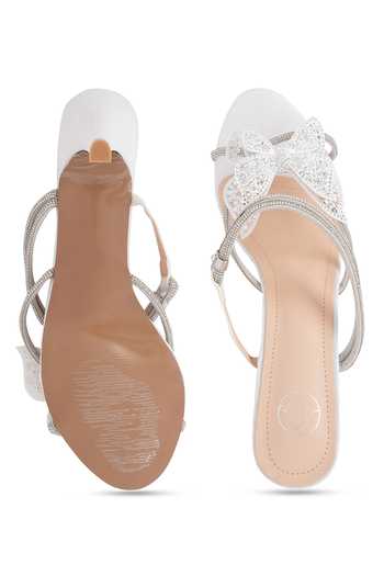 Shop_NR By Nidhi Rathi_Silver Rhinestones, Crystals Embellished Butterfly Strap Heels _at_Aza_Fashions