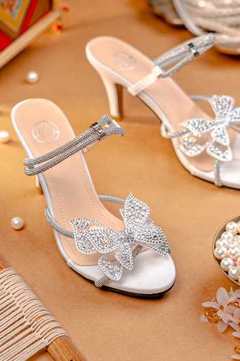 Buy_NR By Nidhi Rathi_Silver Rhinestones, Crystals Embellished Butterfly Strap Heels _at_Aza_Fashions