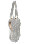 Shop_NR By Nidhi Rathi_Silver Beads, Crystals, Fringe Beaded Heart Shaped Clutch With Tassels _Online_at_Aza_Fashions