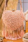 Buy NR By Nidhi Rathi Peach Pearls, Crystals, Beads, Tassels Embellished Fringe Clutch Bag at Aza Fashions Buy_NR By Nidhi Rathi_Peach Pearls, Crystals, Beads, Tassels Embellished Fringe Clutch Bag _at_Aza_Fashions