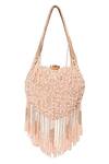 Shop NR By Nidhi Rathi Peach Pearls, Crystals, Beads, Tassels Embellished Fringe Clutch Bag at Aza Fashions Shop_NR By Nidhi Rathi_Peach Pearls, Crystals, Beads, Tassels Embellished Fringe Clutch Bag _at_Aza_Fashions