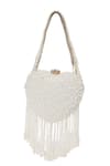 Shop NR By Nidhi Rathi White Pearls, Gemstones, Fringe Embellished Heart Shape Clutch With Tassels at Aza Fashions Shop_NR By Nidhi Rathi_White Pearls, Gemstones, Fringe Embellished Heart Shape Clutch With Tassels _at_Aza_Fashions
