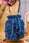 Buy_NR By Nidhi Rathi_Navy Beads, Sequins, Embroidery Floral And Embellished Potli Bag _at_Aza_Fashions