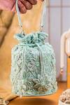 Buy_NR By Nidhi Rathi_Mint Beads, Sequins, Fabric Flowers Floral And Embellished Potli Bag _at_Aza_Fashions
