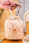 Buy_NR By Nidhi Rathi_Peach Beads, Sequins, Stones, Embroidery Floral Applique And Beaded Potli Bag _at_Aza_Fashions