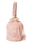 Shop_NR By Nidhi Rathi_Rose Gold Beads, Sequins, Embroidery Floral And Pearl Embellished Potli Bag _Online_at_Aza_Fashions