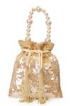 Shop_NR By Nidhi Rathi_Gold Sequins, Pearls, Tassels, Beads Handle Potli Bag _Online_at_Aza_Fashions