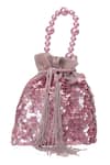 Buy_NR By Nidhi Rathi_Rose Gold Sequins, Beads, Tassels, Pearls Embroidered Potli Bag With Handle _Online_at_Aza_Fashions