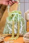 Buy_NR By Nidhi Rathi_Green Sequins, Beads, Pearls, Tassels Potli Bag With Handle _at_Aza_Fashions