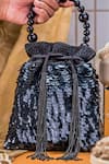 Buy_NR By Nidhi Rathi_Black Sequins, Beads, Tassels Potli Bag With Beaded Handle _at_Aza_Fashions