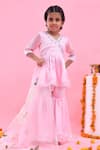 Buy_Bannhi By Priyanka Rathore_Pink Satin, Georgette, Organza Gota Patti Sharara Set With Hand Painted Dupatta _Online_at_Aza_Fashions