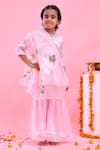 Shop_Bannhi By Priyanka Rathore_Pink Satin, Georgette, Organza Gota Patti Sharara Set With Hand Painted Dupatta _Online_at_Aza_Fashions