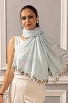 Mauli Cashmere_Sky Blue Effortless Chic Embroidered Wool Silk Stole _Online_at_Aza_Fashions