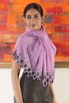 Mauli Cashmere_Purple Shimmering Mosaic Embellished Wool Silk Stole _Online_at_Aza_Fashions