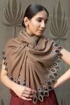 Buy_Mauli Cashmere_Brown Shimmering Pattern Embroidered Wool And Silk Stole _Online_at_Aza_Fashions