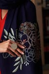 Mauli Cashmere_Navy Floral Bouquet Embroidered Merino Stole _Online_at_Aza_Fashions