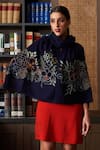 Buy_Mauli Cashmere_Navy Floral Bouquet Embroidered Merino Stole _at_Aza_Fashions