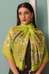 Shop_Mauli Cashmere_Green Bliss Embroidered Merino Wool Stole _at_Aza_Fashions