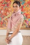 Shop_Mauli Cashmere_Pink Blush Romance Embroidered Lotus Motif Wool And Silk Stole _at_Aza_Fashions