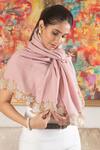 Mauli Cashmere_Pink Blush Romance Embroidered Lotus Motif Wool And Silk Stole _Online_at_Aza_Fashions